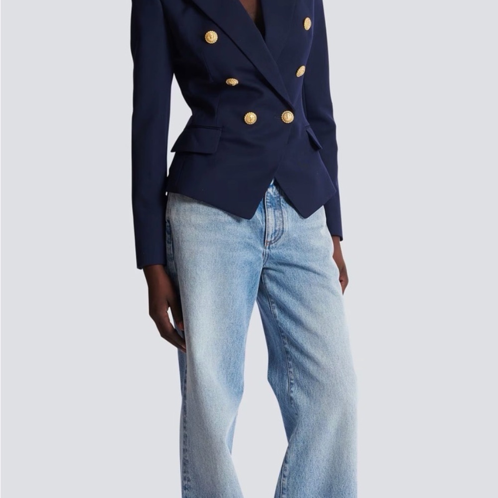 Balmain Fitted Wool Women's Navy Double-Breasted Blazer - FR 38 US 6 - Picture 3 of 16